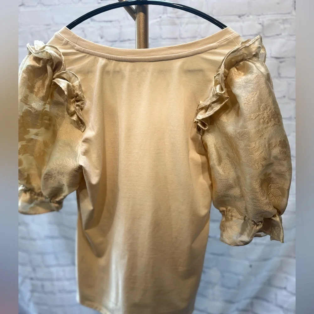 Anthropologie Brocade Statement Jacquard Puff-Sleeve Top size Large